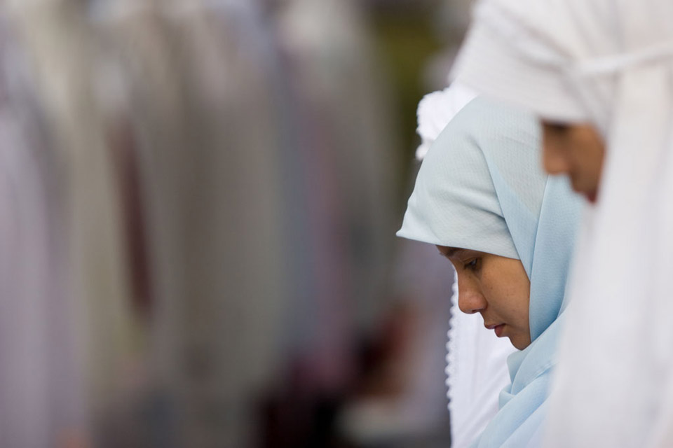 Girls lined up to pray at the local mosque