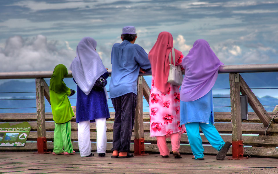 A Malay family at the top of a mountain on the island of Langkawi